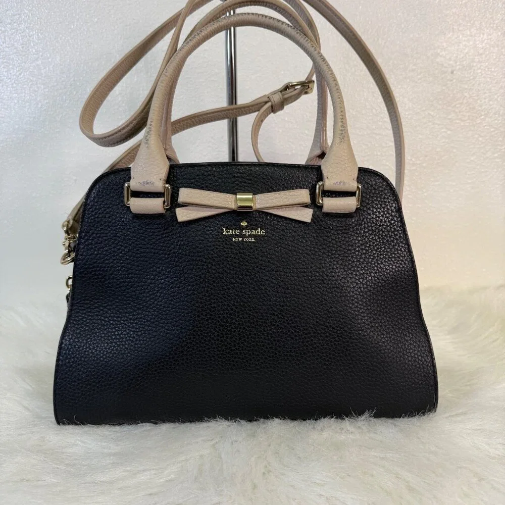 Kate Spade Sawyer Henderson Street Black Satchel Pumise Leather CrossbodyBag Bow